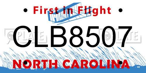 CLB8507 North Carolina License Plate