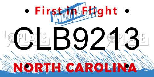 CLB9213 North Carolina License Plate