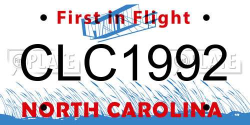 CLC1992 North Carolina License Plate
