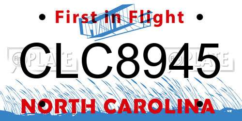 CLC8945 North Carolina License Plate