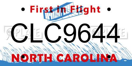 CLC9644 North Carolina License Plate