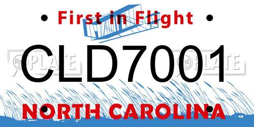 CLD7001 North Carolina License Plate