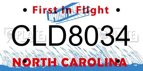CLD8034 North Carolina License Plate