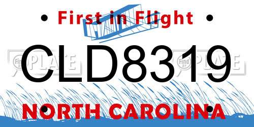 CLD8319 North Carolina License Plate