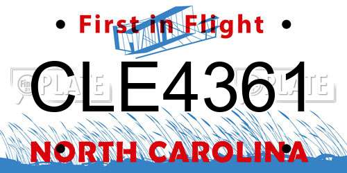 CLE4361 North Carolina License Plate