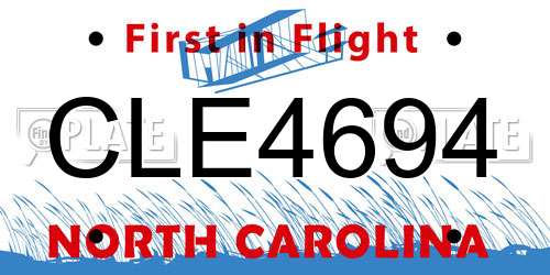 CLE4694 North Carolina License Plate