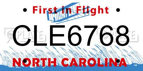 CLE6768 North Carolina License Plate