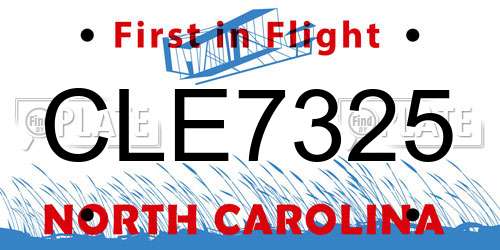 CLE7325 North Carolina License Plate
