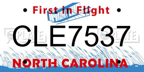 CLE7537 North Carolina License Plate