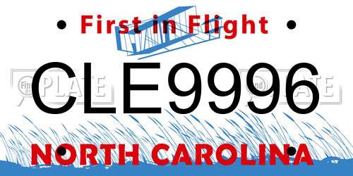 CLE9996 North Carolina License Plate