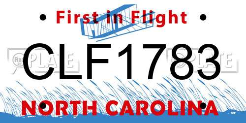 CLF1783 North Carolina License Plate