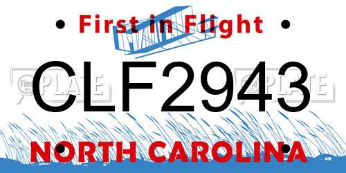 CLF2943 North Carolina License Plate