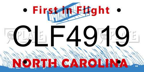 CLF4919 North Carolina License Plate
