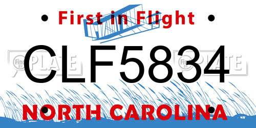 CLF5834 North Carolina License Plate