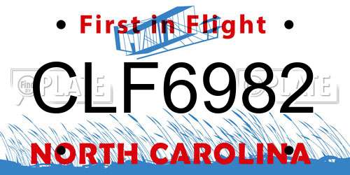 CLF6982 North Carolina License Plate