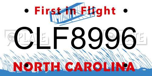 CLF8996 North Carolina License Plate
