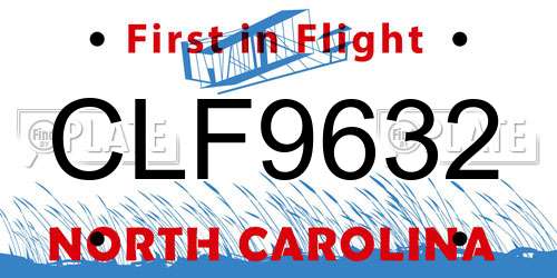 CLF9632 North Carolina License Plate