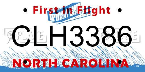 CLH3386 North Carolina License Plate