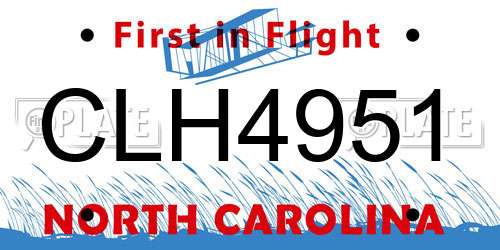 CLH4951 North Carolina License Plate