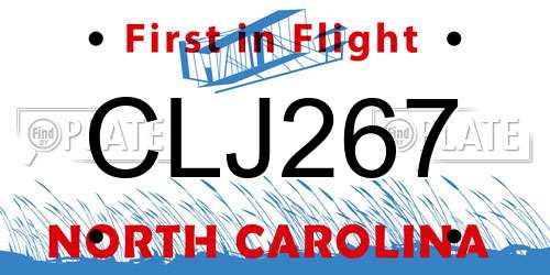 CLJ267 North Carolina License Plate