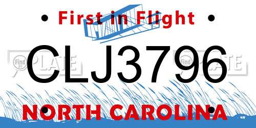 CLJ3796 North Carolina License Plate