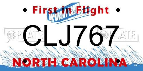 CLJ767 North Carolina License Plate