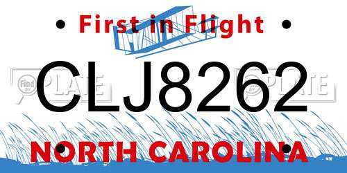 CLJ8262 North Carolina License Plate