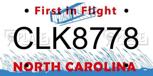 CLK8778 North Carolina License Plate
