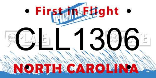 CLL1306 North Carolina License Plate