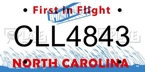 CLL4843 North Carolina License Plate