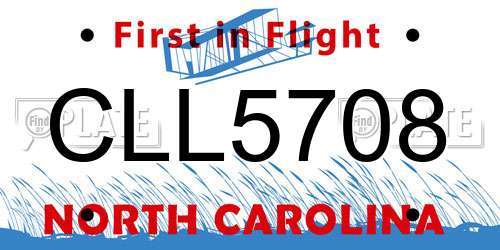 CLL5708 North Carolina License Plate