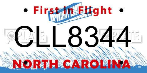 CLL8344 North Carolina License Plate