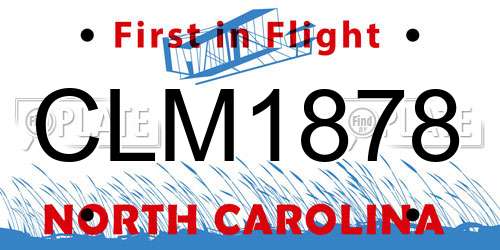 CLM1878 North Carolina License Plate