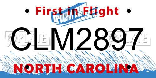 CLM2897 North Carolina License Plate