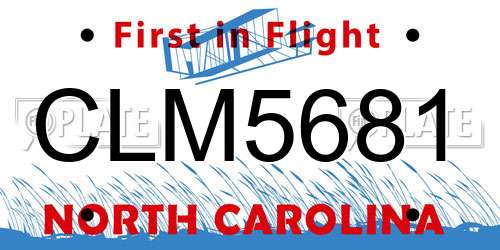 CLM5681 North Carolina License Plate