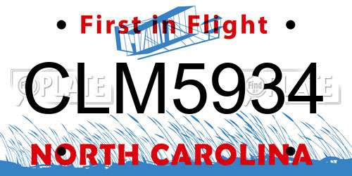 CLM5934 North Carolina License Plate
