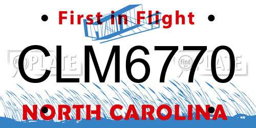CLM6770 North Carolina License Plate