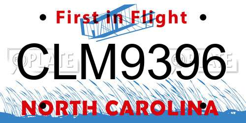 CLM9396 North Carolina License Plate