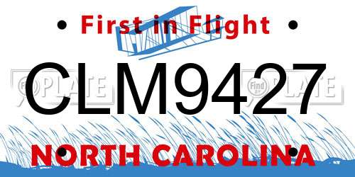 CLM9427 North Carolina License Plate