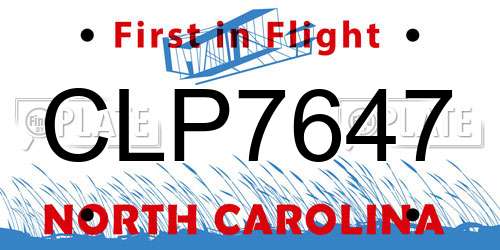 CLP7647 North Carolina License Plate