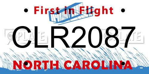 CLR2087 North Carolina License Plate