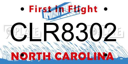 CLR8302 North Carolina License Plate