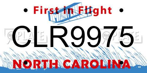CLR9975 North Carolina License Plate