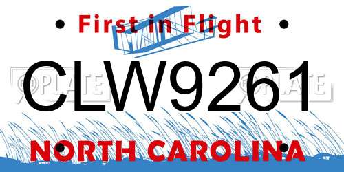 CLW9261 North Carolina License Plate