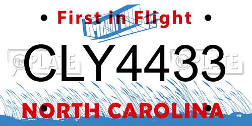 CLY4433 North Carolina License Plate