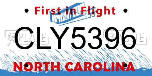 CLY5396 North Carolina License Plate
