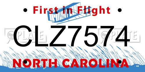 CLZ7574 North Carolina License Plate