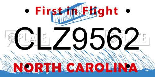 CLZ9562 North Carolina License Plate