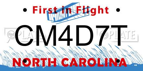 CM4D7T North Carolina License Plate