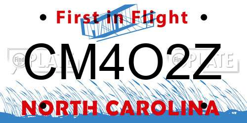 CM4O2Z North Carolina License Plate